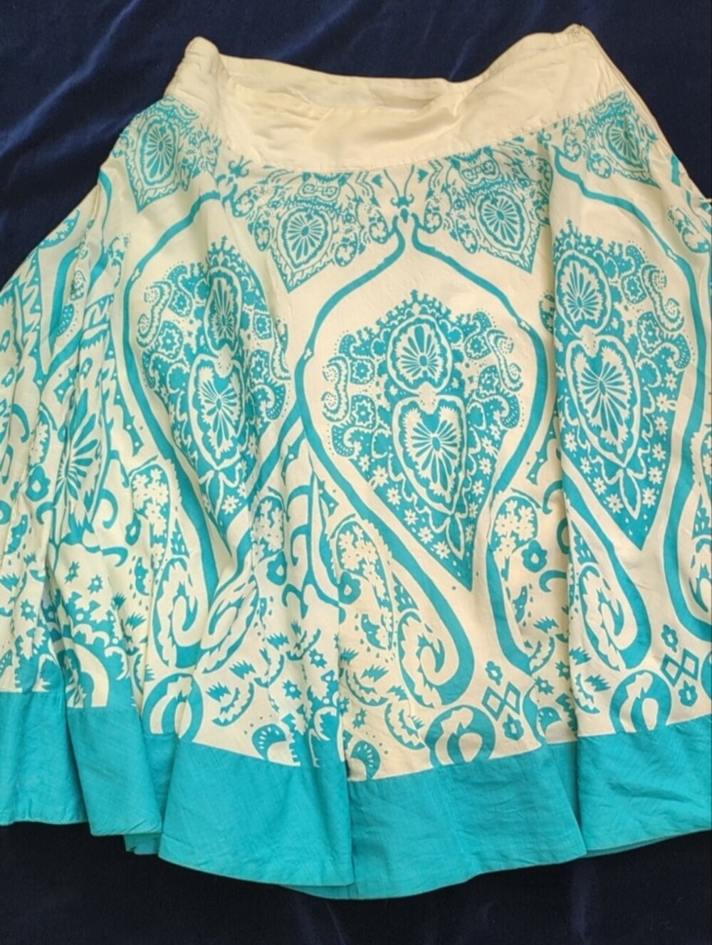 Women's Teal and White Printed Circle Skirt